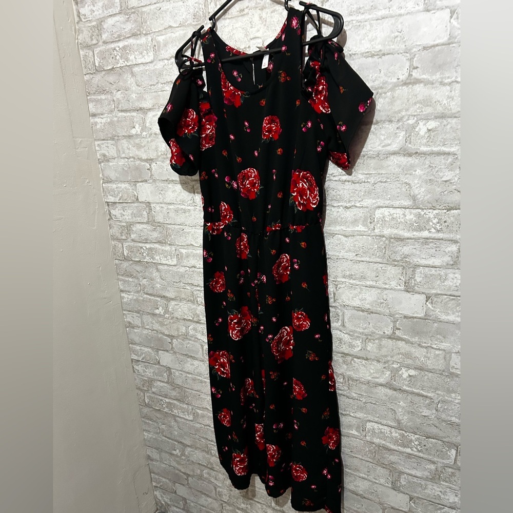 Black and red floral jumpsuit